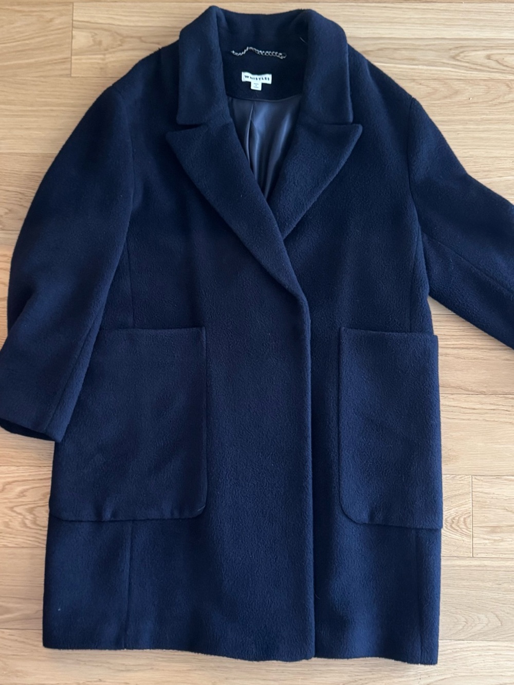 Whistles Navy Single-Breasted Wool Coat